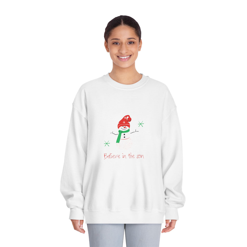 Christmas Snowman Crewneck Sweatshirt — 'Believe in the Son' Holiday Sweater