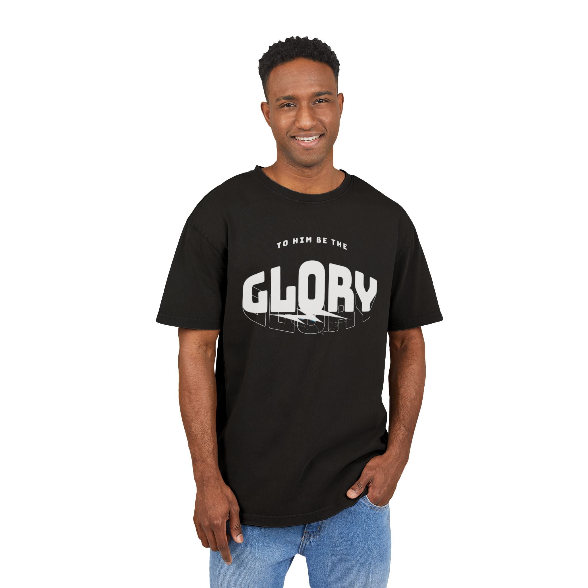 Men's Acid Washed Oversized Tee - 'To Him Be The Glory' Statement Shirt