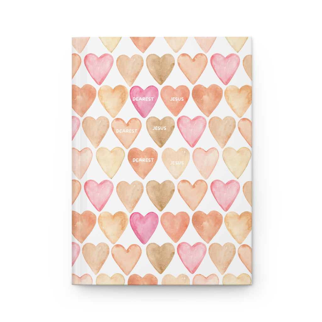Heart Pattern Hardcover Journal — ‘Dearest Jesus’ Watercolor Notebook , Christian Gifts & Daily Notes