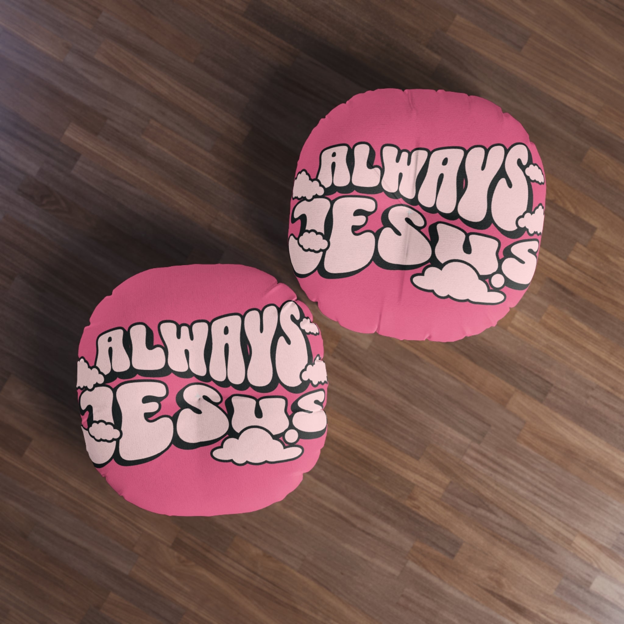 Always Jesus Round Tufted Floor Pillow, Boho Decor, Christian Gift, Home Accent, Cozy Seating
