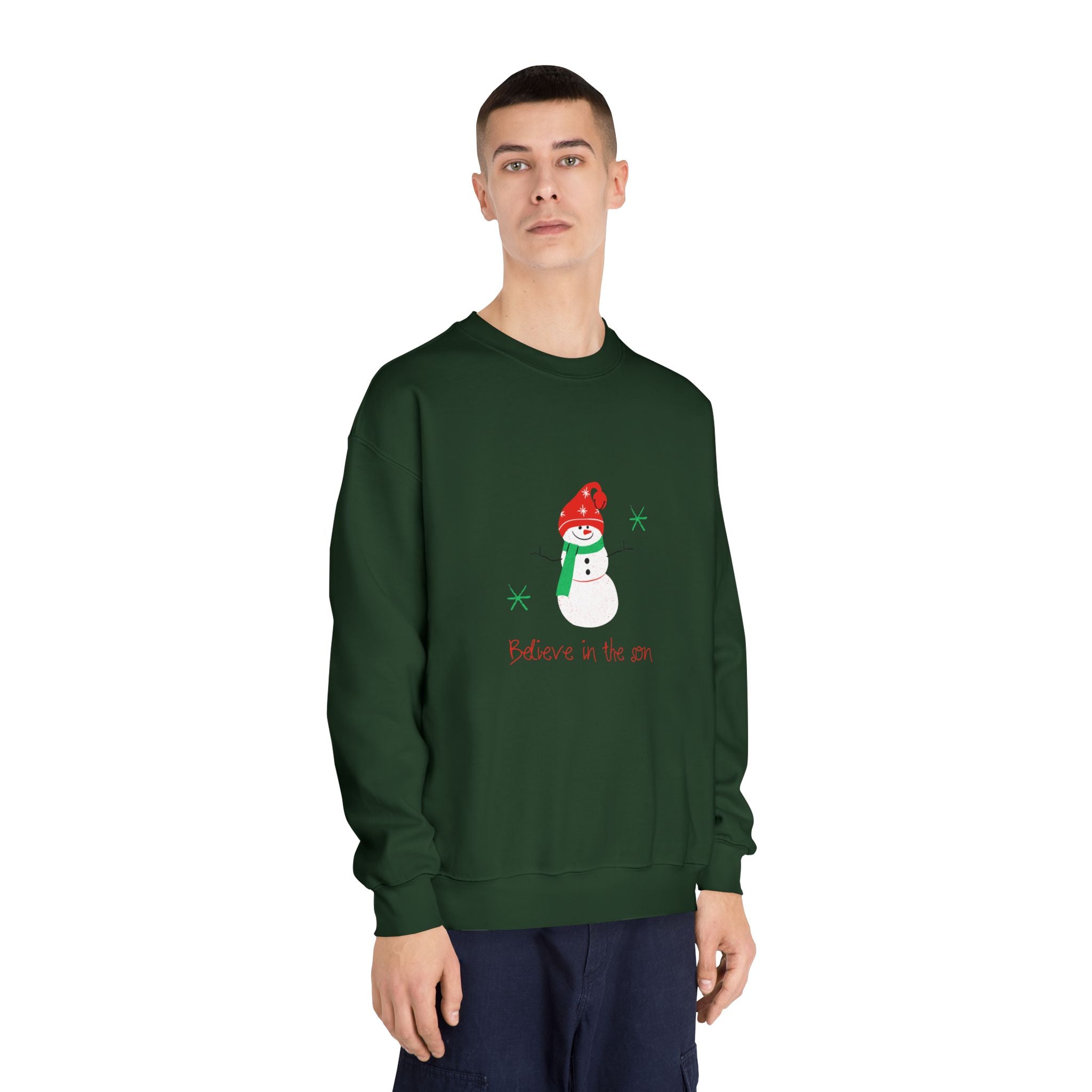 Christmas Snowman Crewneck Sweatshirt — 'Believe in the Son' Holiday Sweater