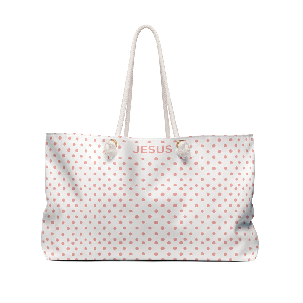 Polka Dot Jesus Weekender Bag for Travel, Tote, Beach, Gym, Overnight Stay, Faith Gifts