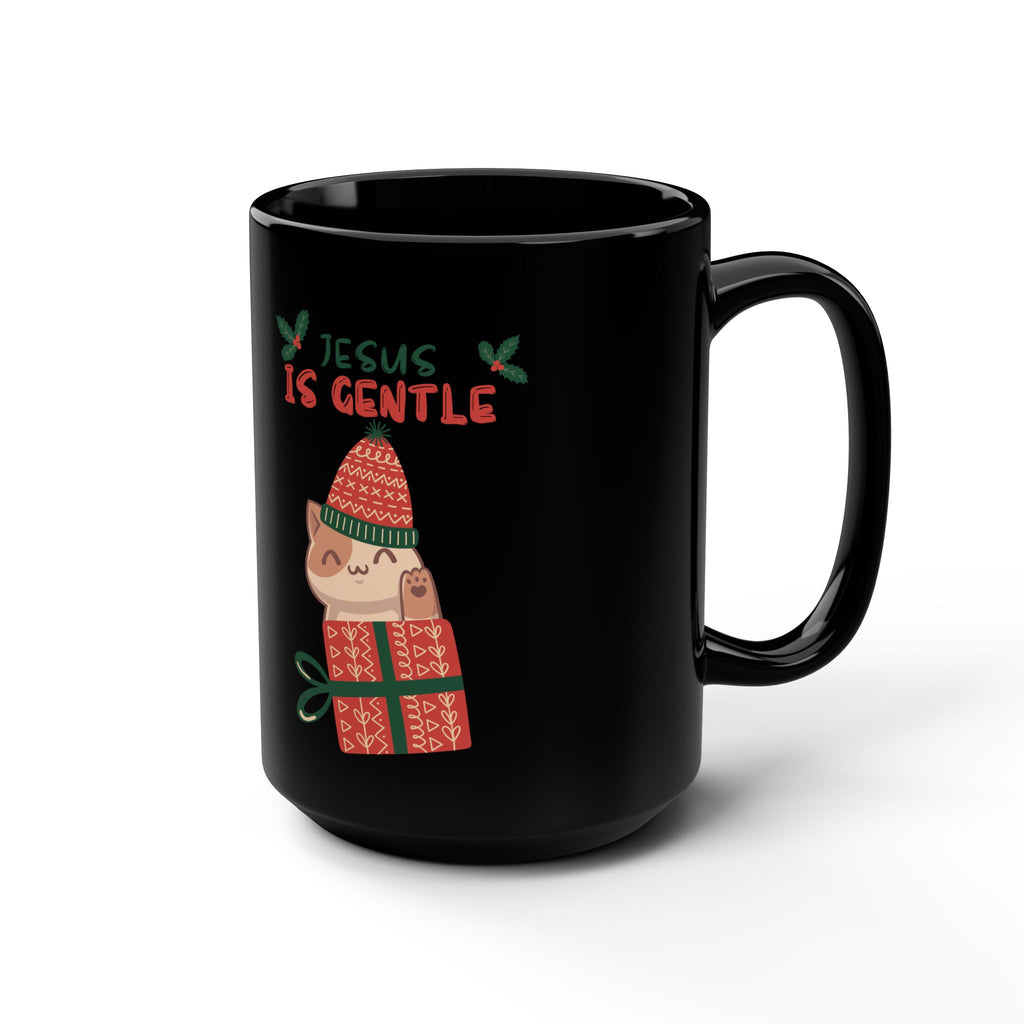 15oz Black Mug — Christmas 'Jesus Is Gentle' Cute Elf Gift Mug