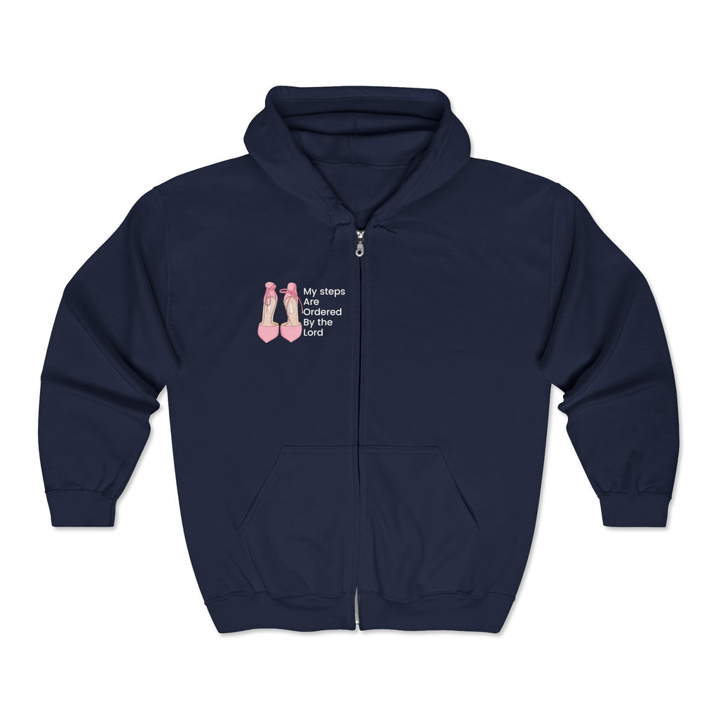 My Steps Are Ordered By The Lord  Zip-Up Hoodie for Comfortable Faith Expression, Christian Apparel, Inspirational Gift, Cozy Layering, Spiritual Wear