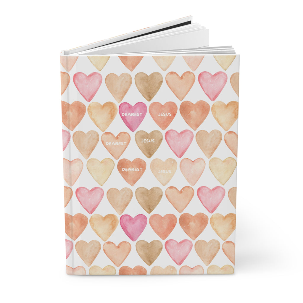 Heart Pattern Hardcover Journal — ‘Dearest Jesus’ Watercolor Notebook , Christian Gifts & Daily Notes