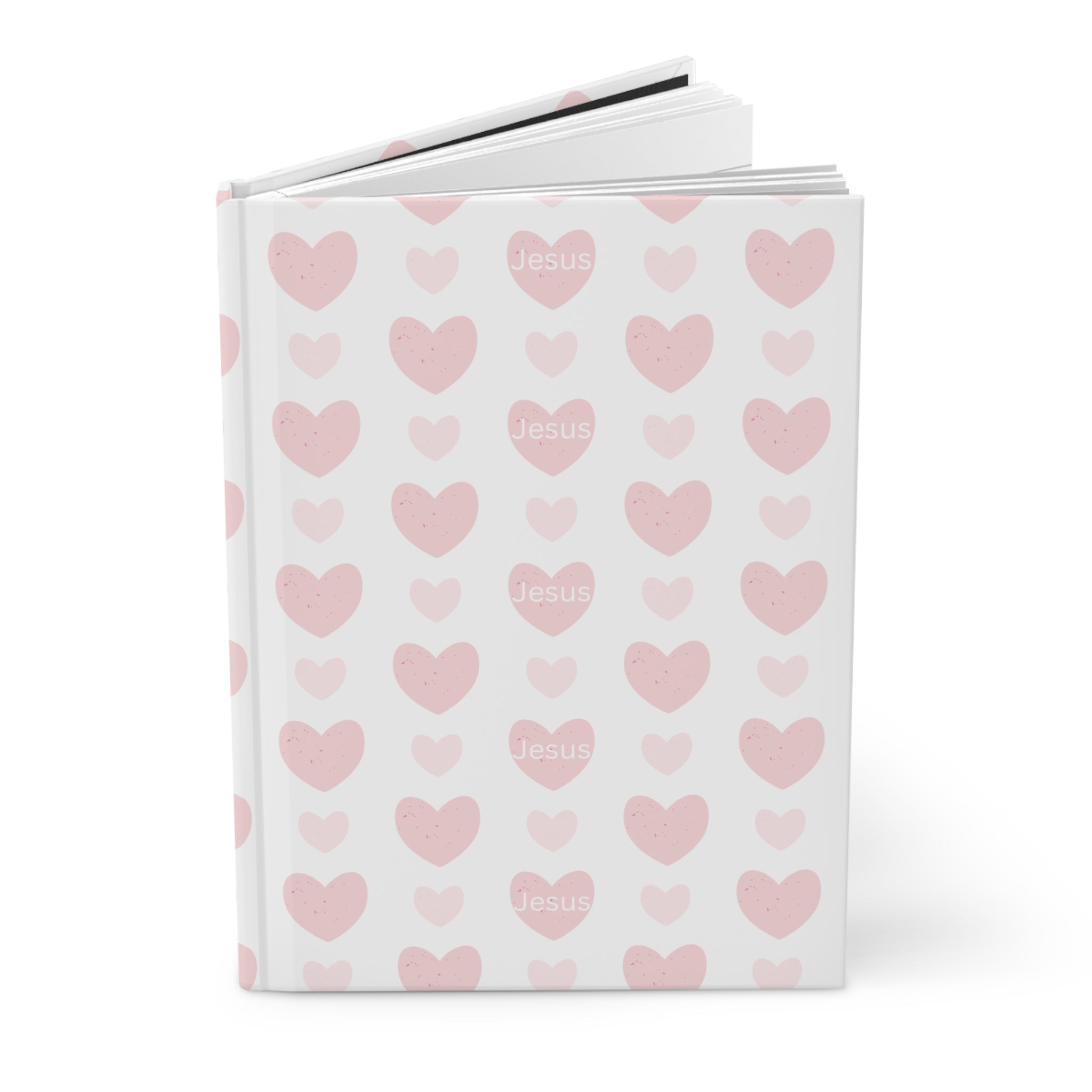 Pink Heart Pattern Hardcover Journal — 'Jesus' Faith-Inspired Notebook