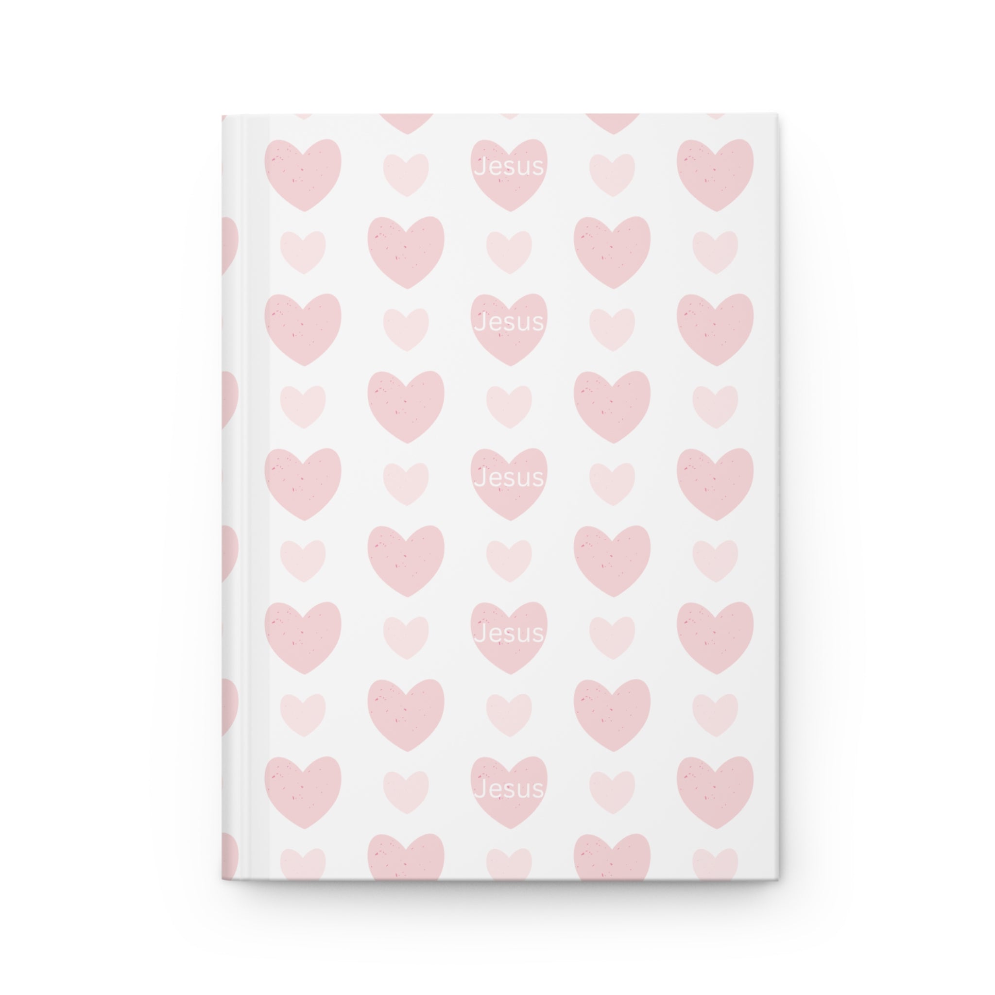 Pink Heart Pattern Hardcover Journal — 'Jesus' Faith-Inspired Notebook