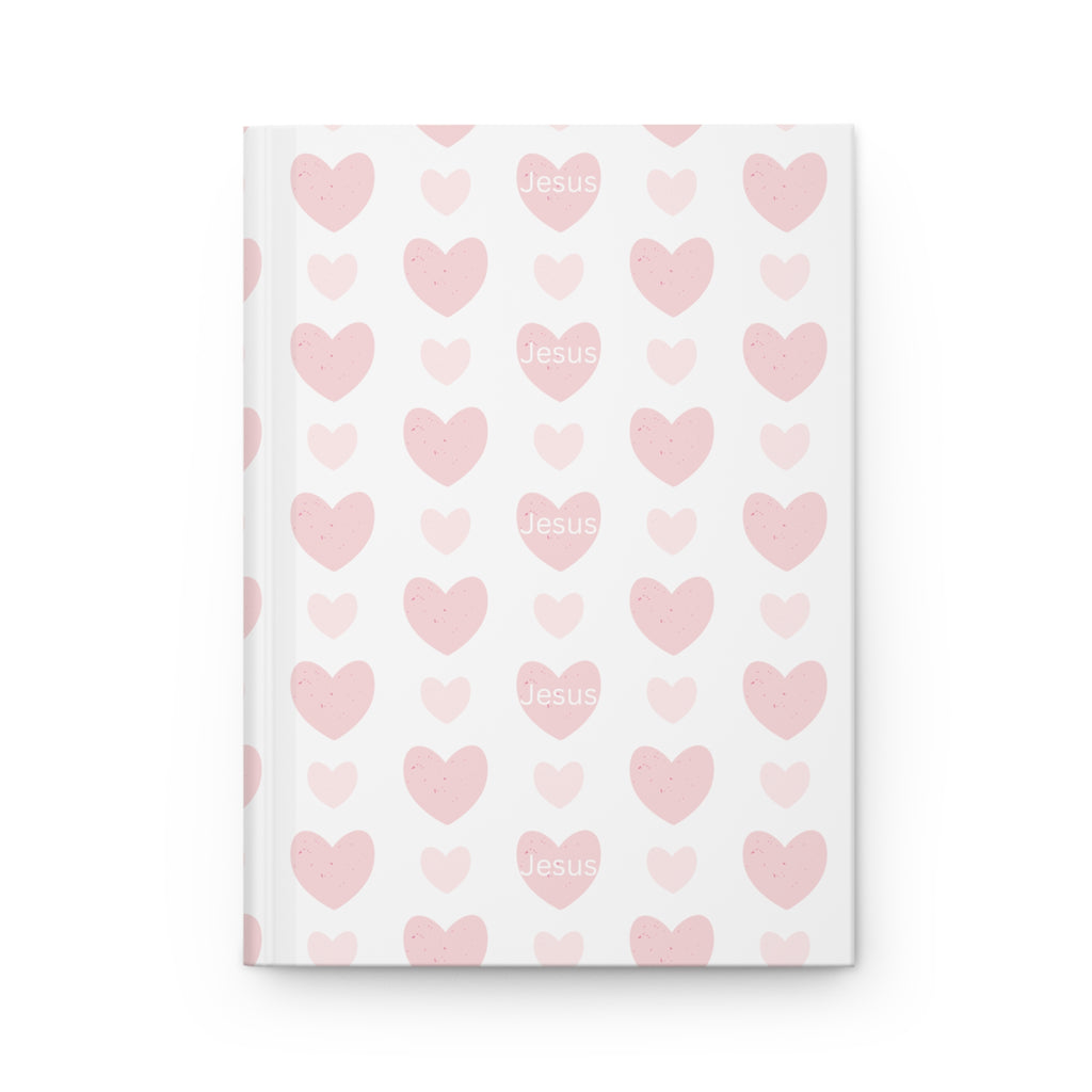 Pink Heart Pattern Hardcover Journal — 'Jesus' Faith-Inspired Notebook