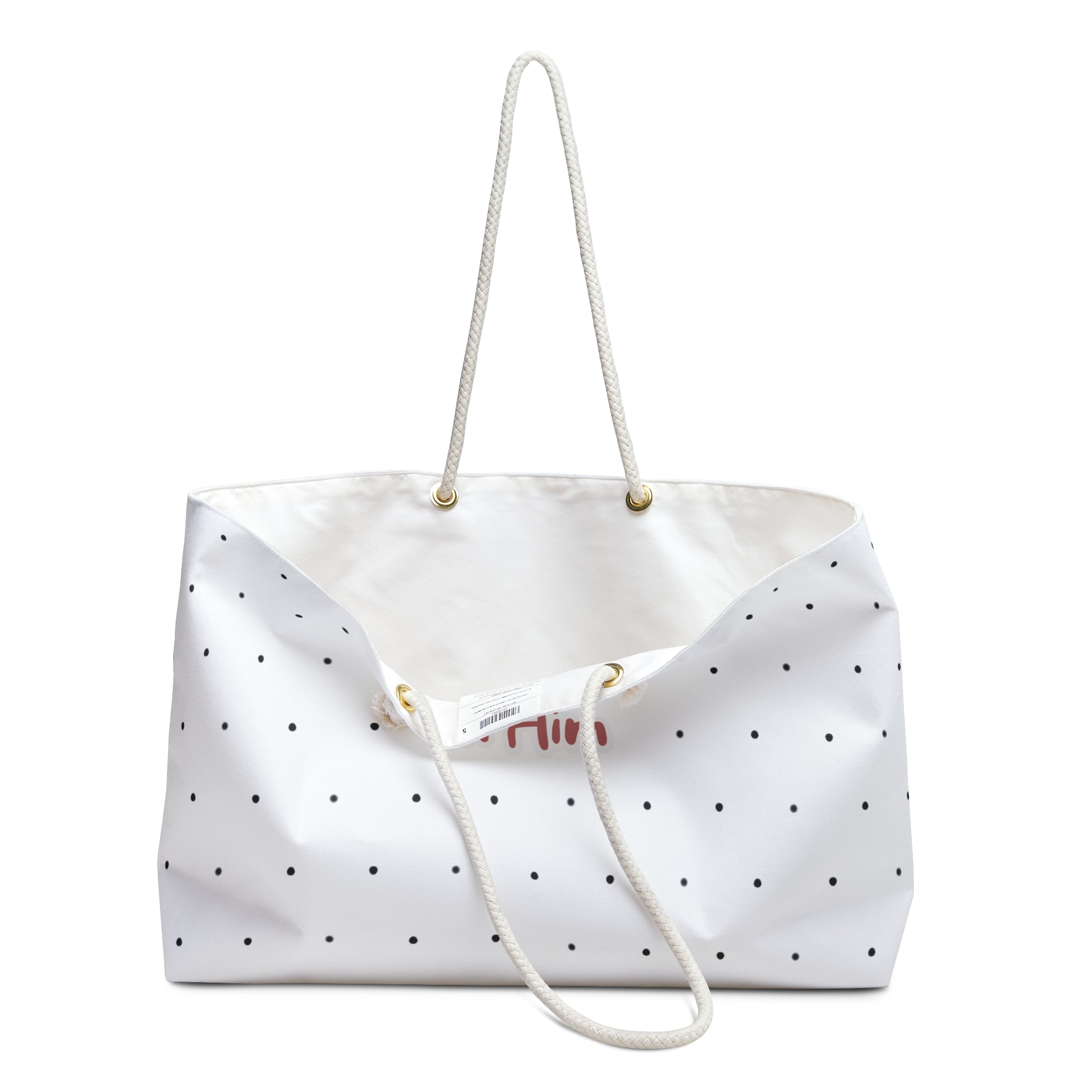 In Him Polka Dot Weekender Bag — Spacious Christian Tote for Weekend Getaways