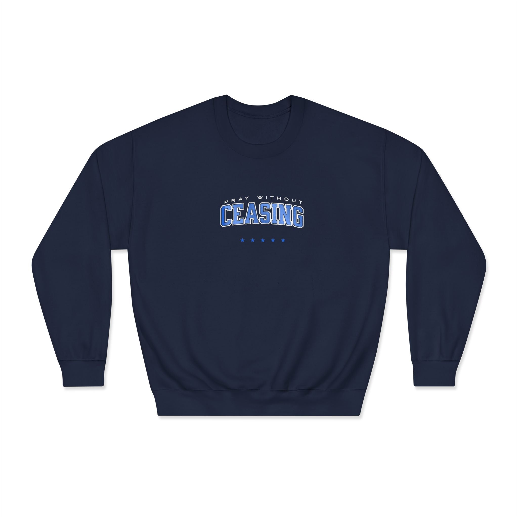 Crewneck Sweatshirt — 'Pray Without Ceasing ' Christian Retro Block Letter Graphic
