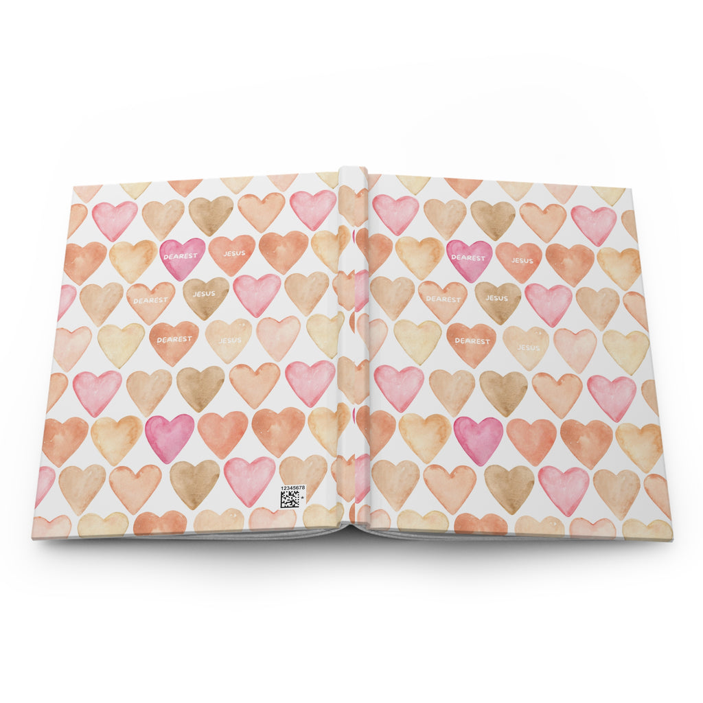 Heart Pattern Hardcover Journal — ‘Dearest Jesus’ Watercolor Notebook , Christian Gifts & Daily Notes