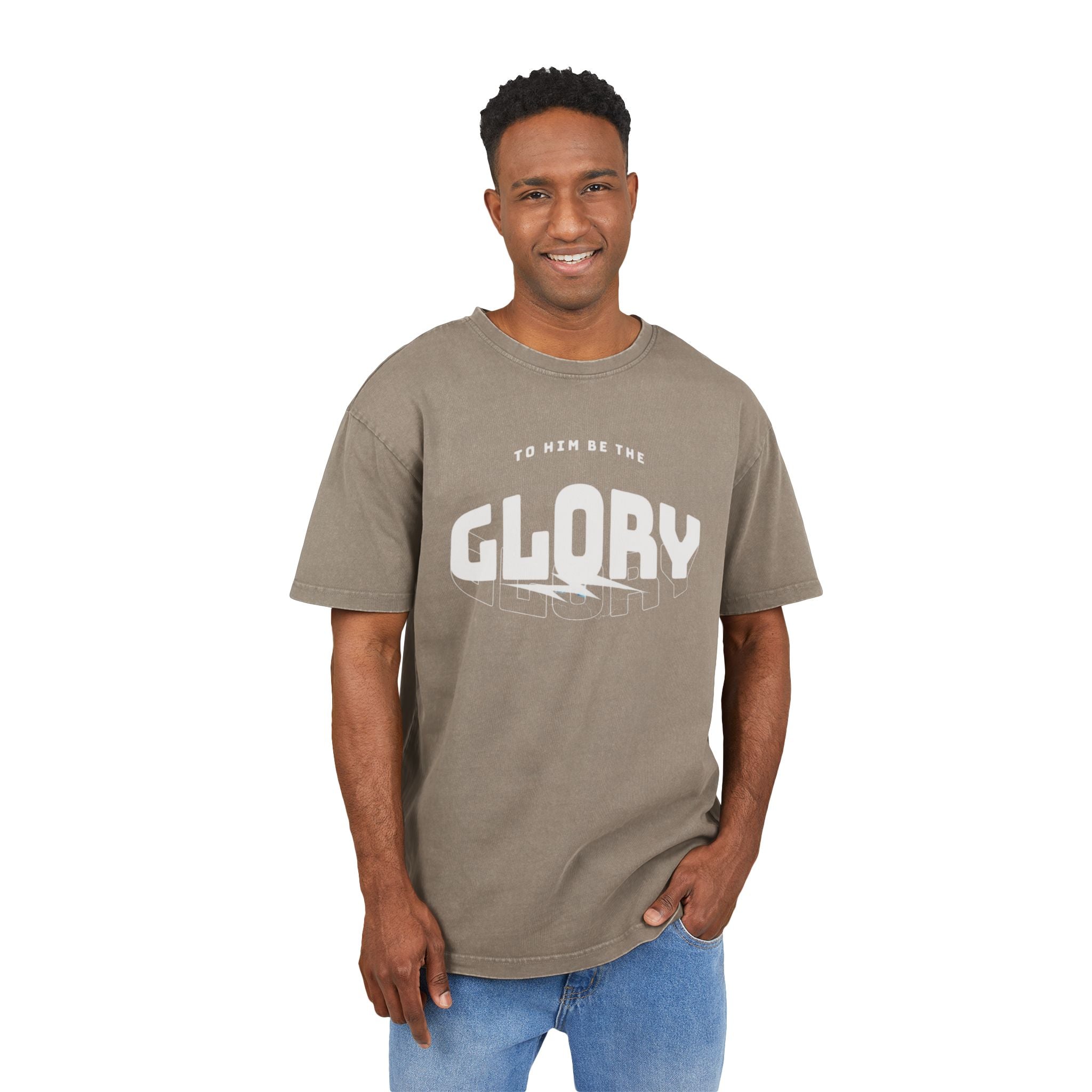 Men's Acid Washed Oversized Tee - 'To Him Be The Glory' Statement Shirt