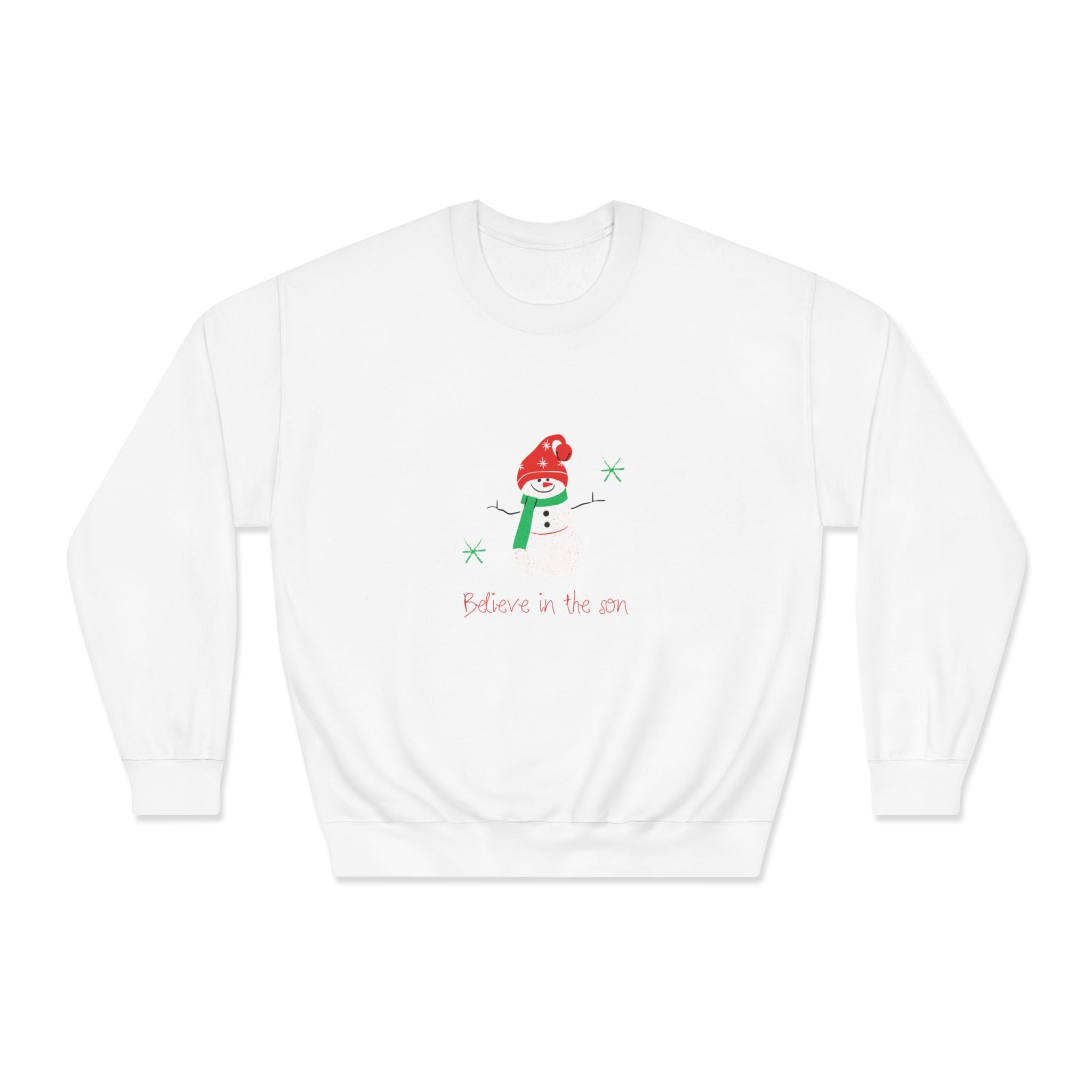 Christmas Snowman Crewneck Sweatshirt — 'Believe in the Son' Holiday Sweater