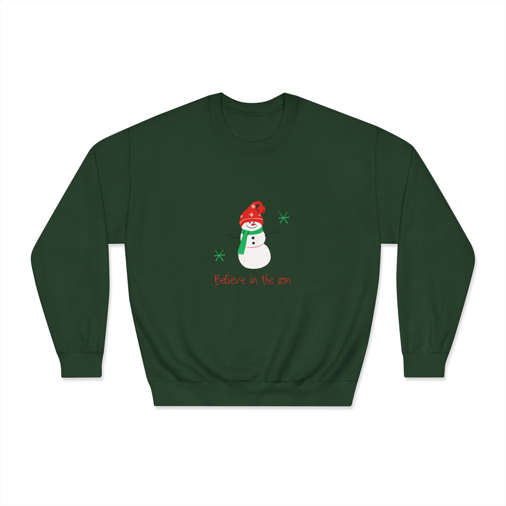 Christmas Snowman Crewneck Sweatshirt — 'Believe in the Son' Holiday Sweater