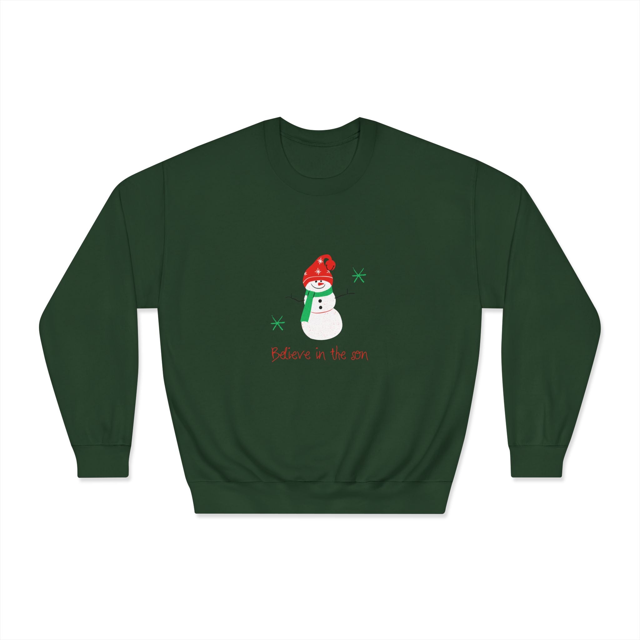 Christmas Snowman Crewneck Sweatshirt — 'Believe in the Son' Holiday Sweater