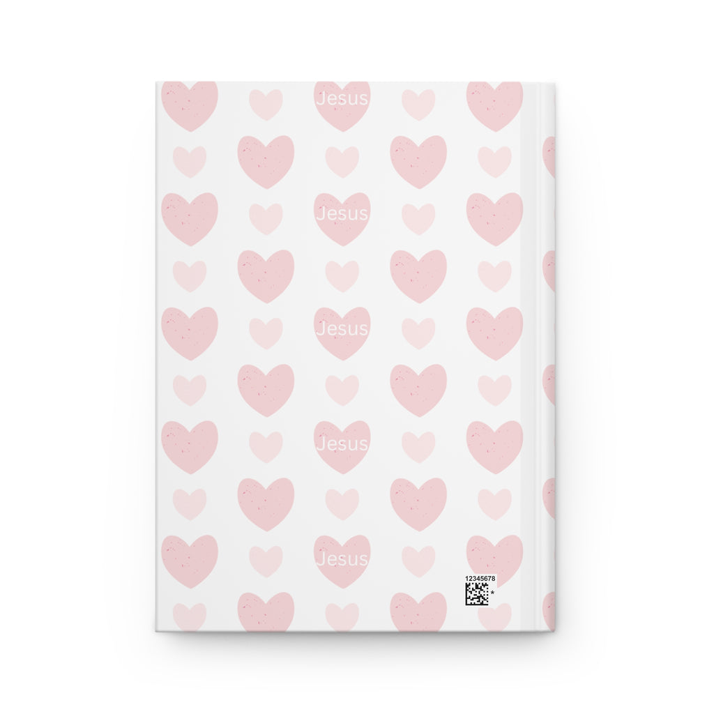 Pink Heart Pattern Hardcover Journal — 'Jesus' Faith-Inspired Notebook
