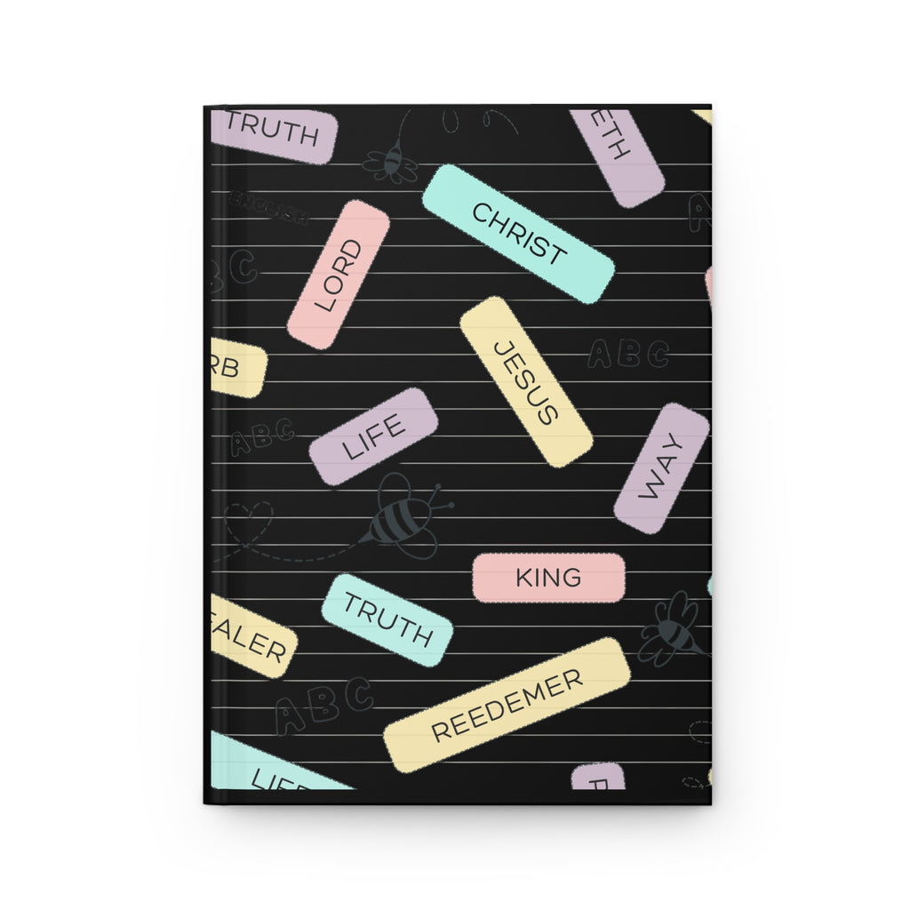 Christian Words Hardcover Journal — Pastel Faith Labels on Black