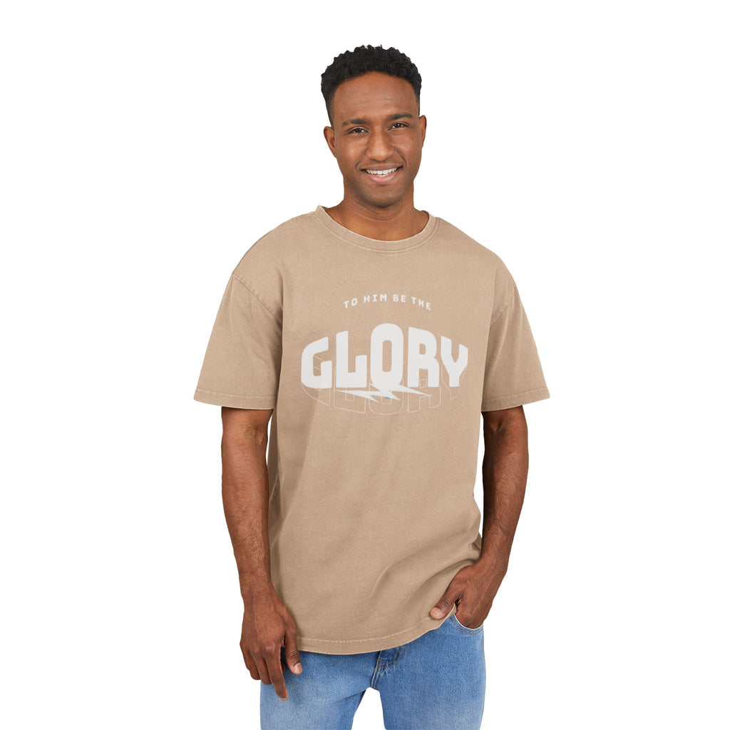 Men's Acid Washed Oversized Tee - 'To Him Be The Glory' Statement Shirt