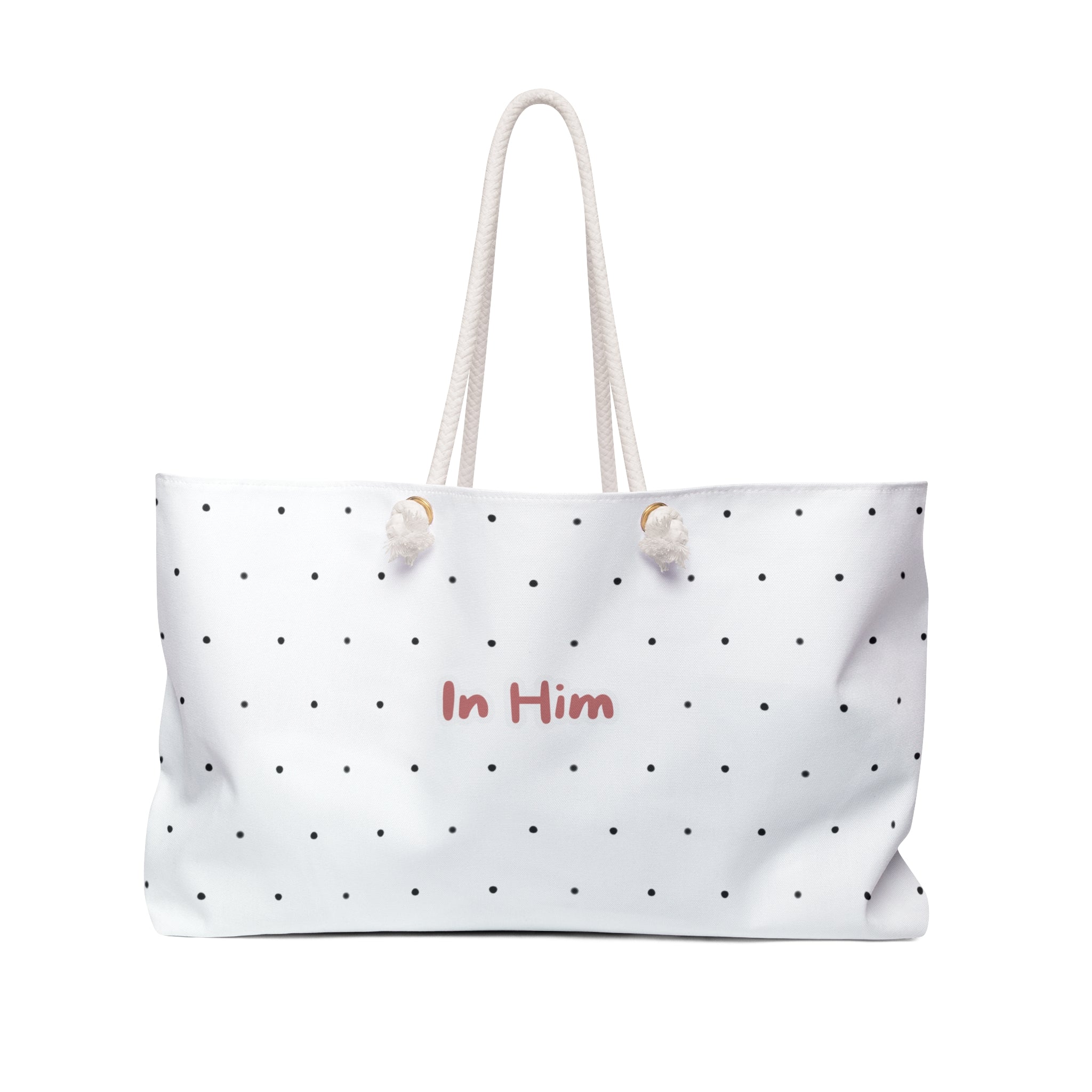 In Him Polka Dot Weekender Bag — Spacious Christian Tote for Weekend Getaways